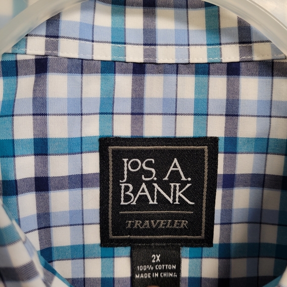 Jos A. Bank Traveler Blue And White Gingham Button Down Shirt Size 2X - Picture 3 of 7